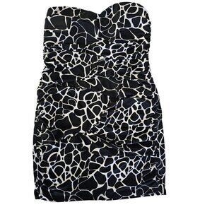 J F W Just for Women Tube Dress Black White Ruched Animal Print Size 2x Stretchy